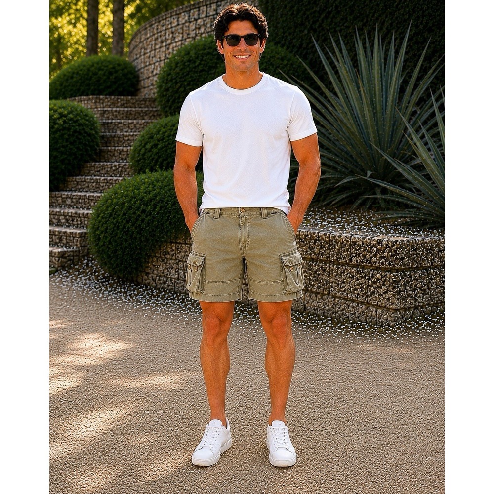 Vintage Polo Ralph Lauren Chino Green Cargo Shorts Mens 42 Utility Faded ZZ25
